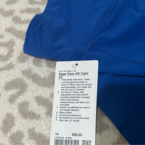 NWT Lululemon High Rise Base Pace Tight 25 Length